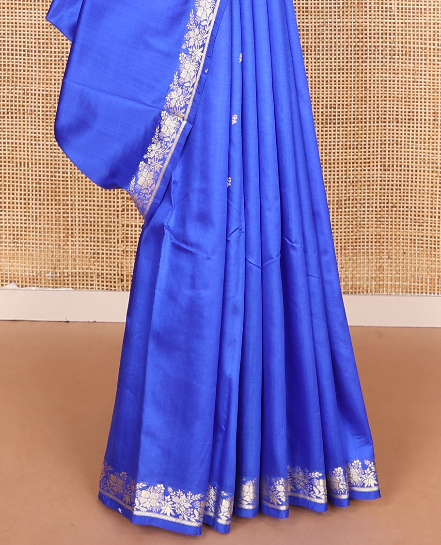 Ultramarine blue buttas banarasi kathan silk saree, floral creeper border, and pallu of floral jaal design