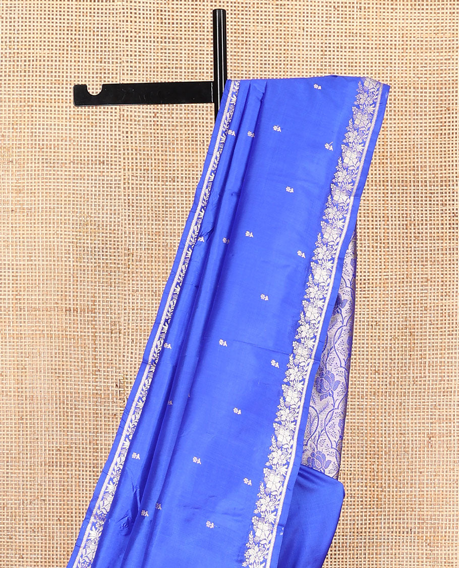 Ultramarine blue buttas banarasi kathan silk saree, floral creeper border, and pallu of floral jaal design
