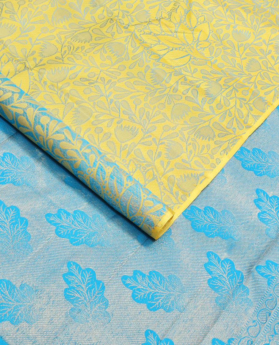 Borderless Light green floral design kancheepuram silk saree with floral design pallu