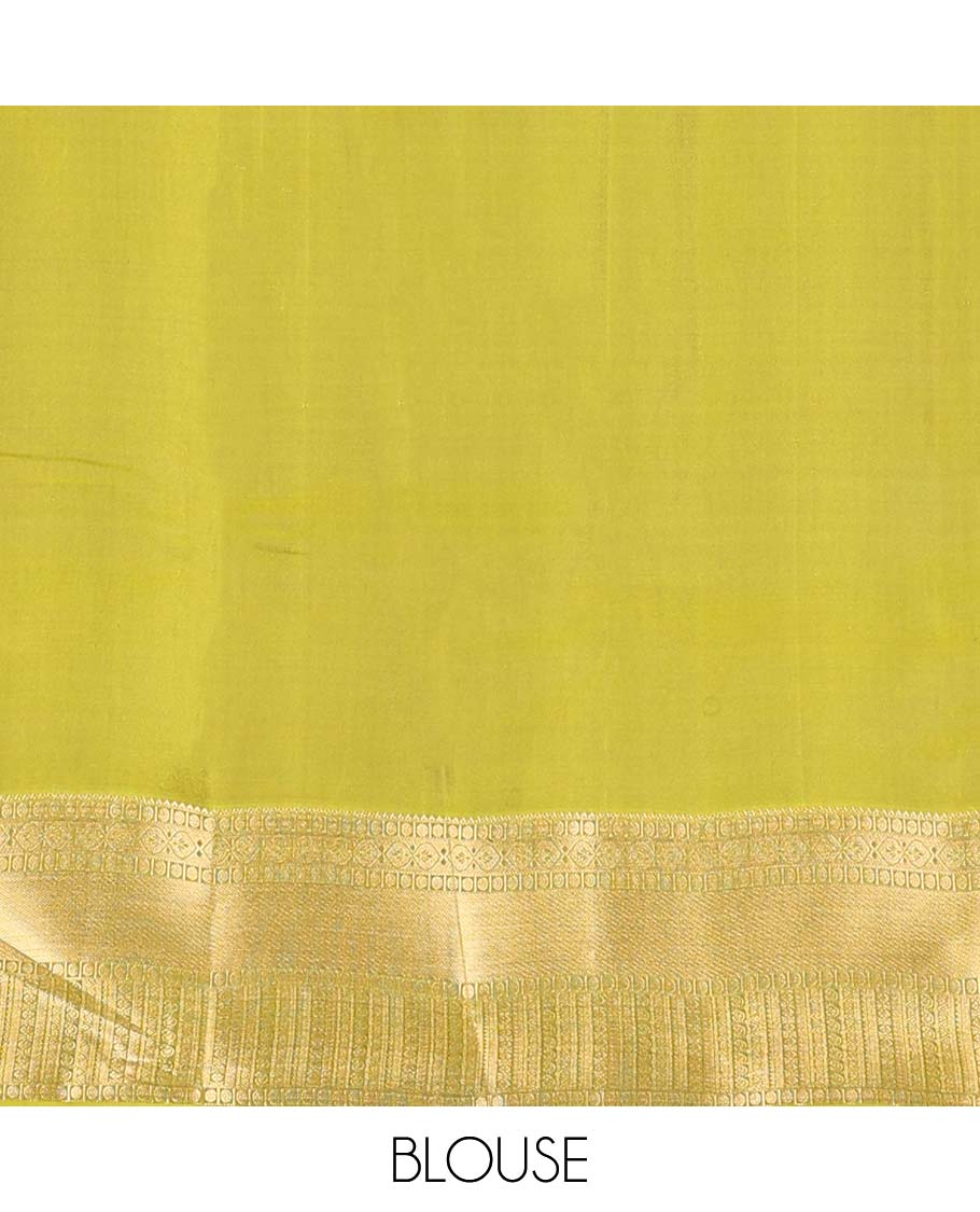 Red zari buttas Vasundhara silk mix saree, contrast border of rekku, poun, mayil kann, neli, and manga designs, and intricate pallu