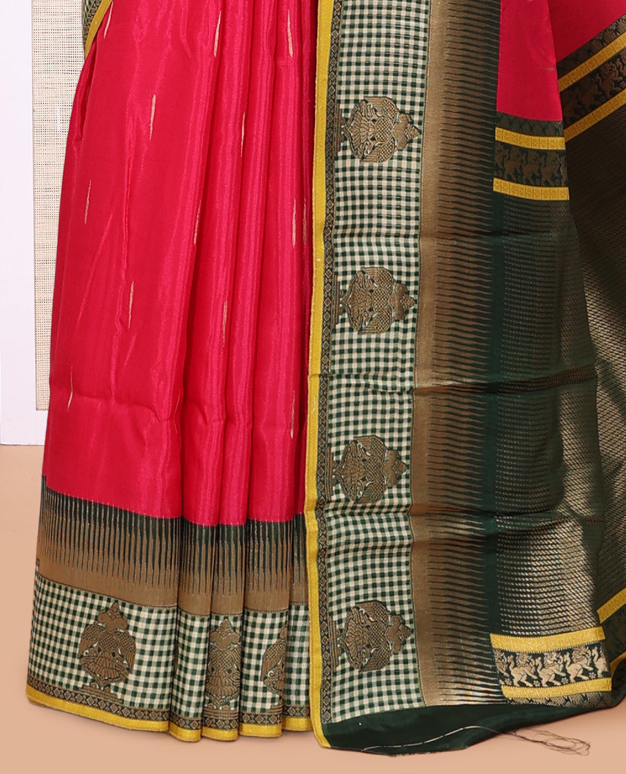 Rani Pink Raindrop-Buttas Semi-Mysore Silk Saree