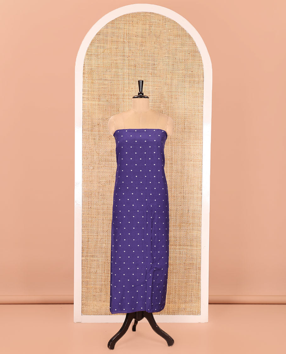 Violet and Rust Semi-Silk Material Churidar Set, Bedecked with Bandhani Dots Print, Comes with a Plain Santoon Bottom, and Paired with a Double-Colored Dupatta of Bandhani Dots Print