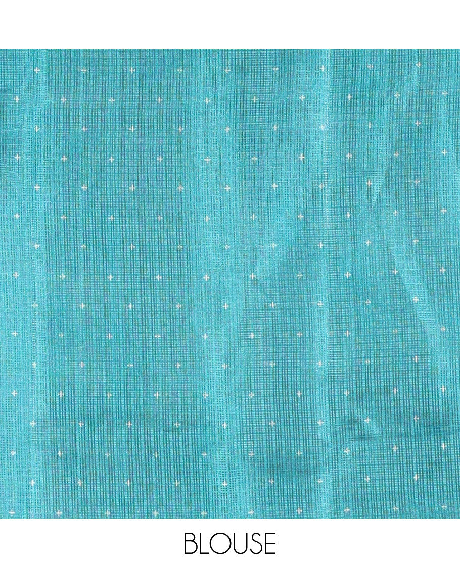 Borderless Beige Kota Chex Saree Beautified with Floral Motifs Digital Print, Subtle Pallu of Stripes, and Paired with a Contrast Plus Printed Blouse