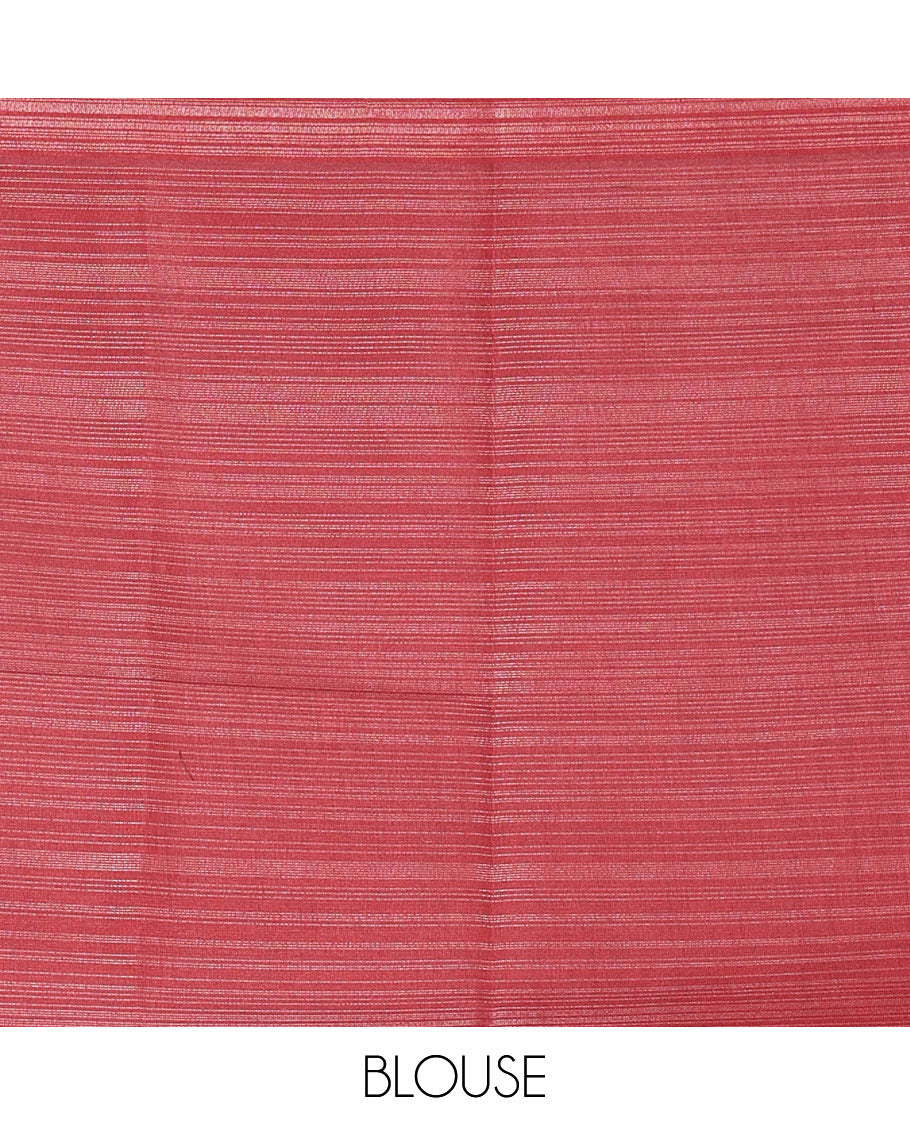 Pink Linen Linen Cotton Saree Enlivened with Shibori Print, Complemented by a Contrast Plain Border, Featuring a Shibori-Printed Pallu, Paired with a Contrast Blouse