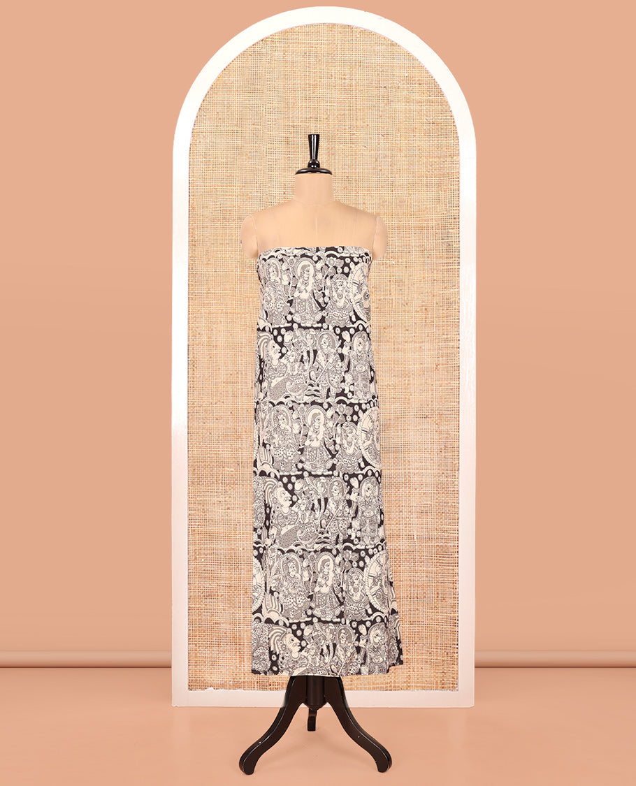 Chikku-Black Cotton Material Churidar Features Butta-Enclosed Checked Top, Contrast Bottom, and Contrast Dupatta