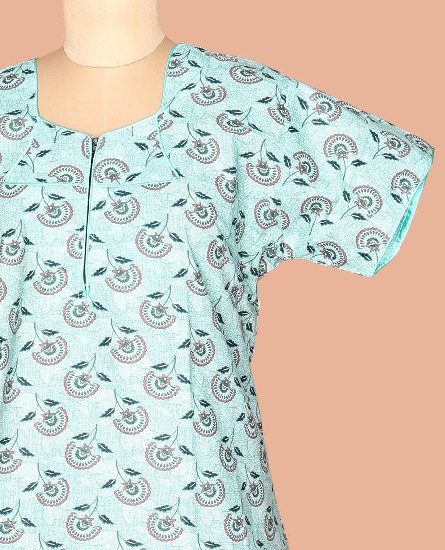 Light Turquoise Cotton-Blended Nighty
