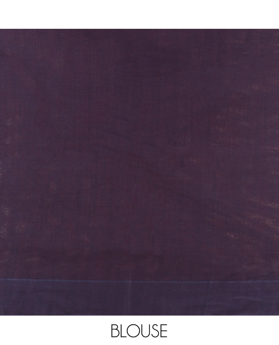 Green Coimbatore Cotton Saree, Ornamented with Scallop Design on Its Body, a Contrast Plain Border, Pallu of Floral Creeper, and Stripes, and Paired with Contrast Blouse