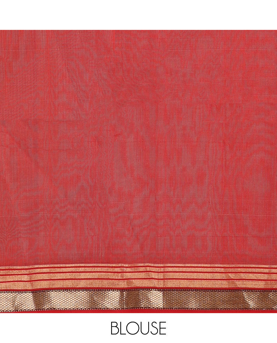 Light blue floral motifs maheshwari cotton saree with contrast zari border & striped pallu