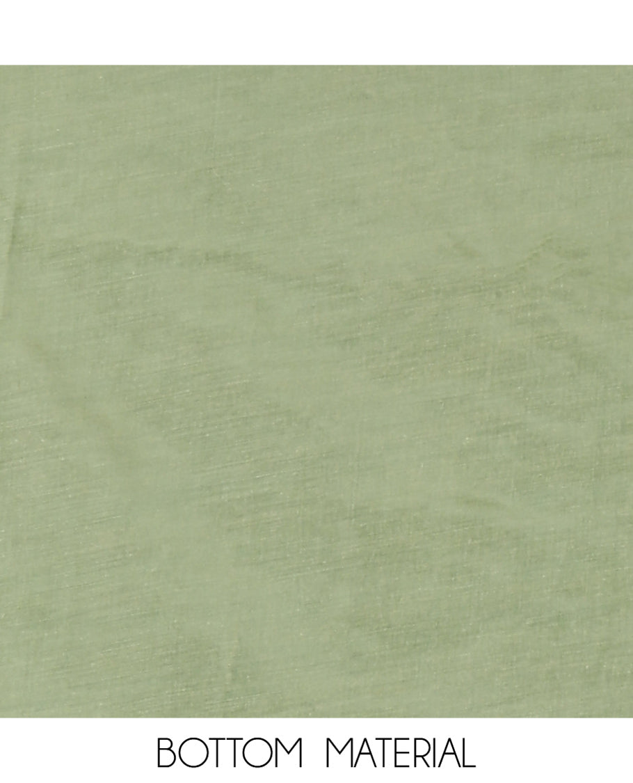 Pista Green Fendi Organza Material Chudidar Fetaures Pom-Pom-Neckline Top, Plain Bottom, and Scallop Embroidered Dupatta