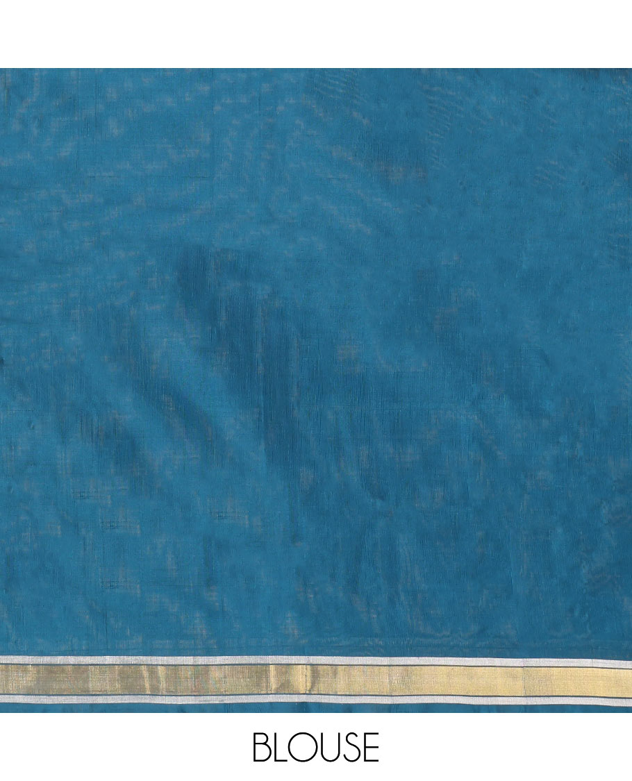 Blue Uppada Silk Saree, Enriched with Peacock Buttas All Over Its Body, Highlighted by a Zari Border, Pallu of Floral Vine Designs, and Paired with a Matching Blouse