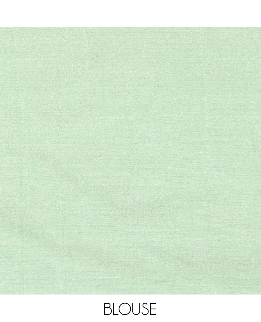 Borderless Pista Green Plain Khadi Cotton Saree, a Self-Pallu with Tassels, and a Matching Blouse