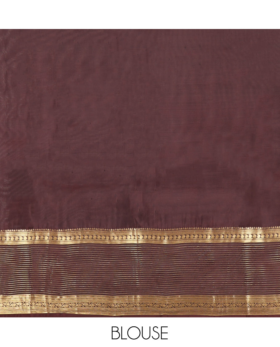 Blue Zari-Buttas Vasundhara Lite-Silk Mix Saree, Complemented by a Contrast Border of Kathir, and Manga Designs, Grand Pallu, and a Contrast Blouse