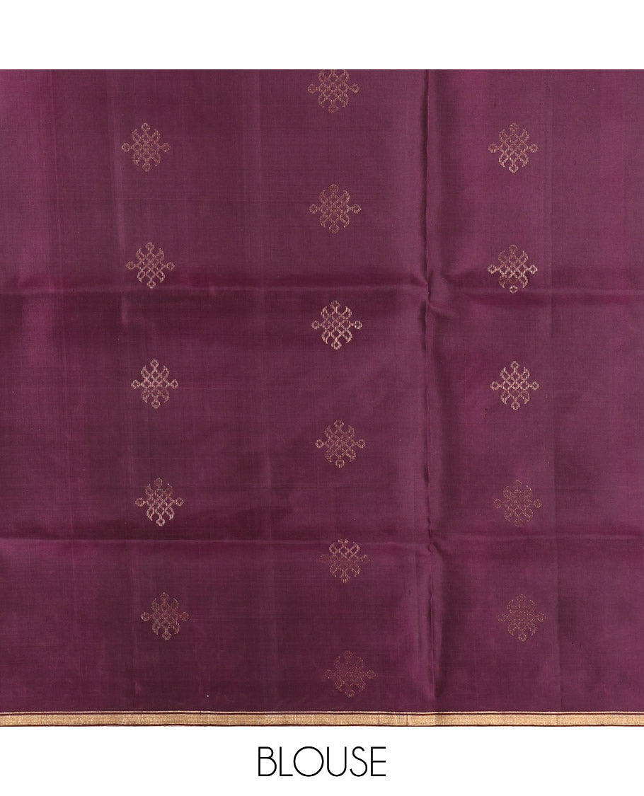 Purple Mayuri Soft Silk Saree, Mesmerized with Kambi Kolam Buttas, a Piping Zari Border, Pallu Steeped with Kambi Kolam Buttas, and a Matching Blouse
