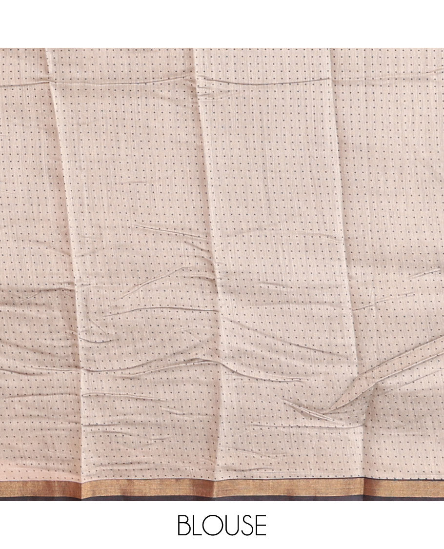 Blue Kanchi Cotton Saree, Decked Up with Floral Print All Over Its Body, a Subtle Self-Border, Pallu of Block Printed Geometric Designs, and Paired with a Contrast Blouse