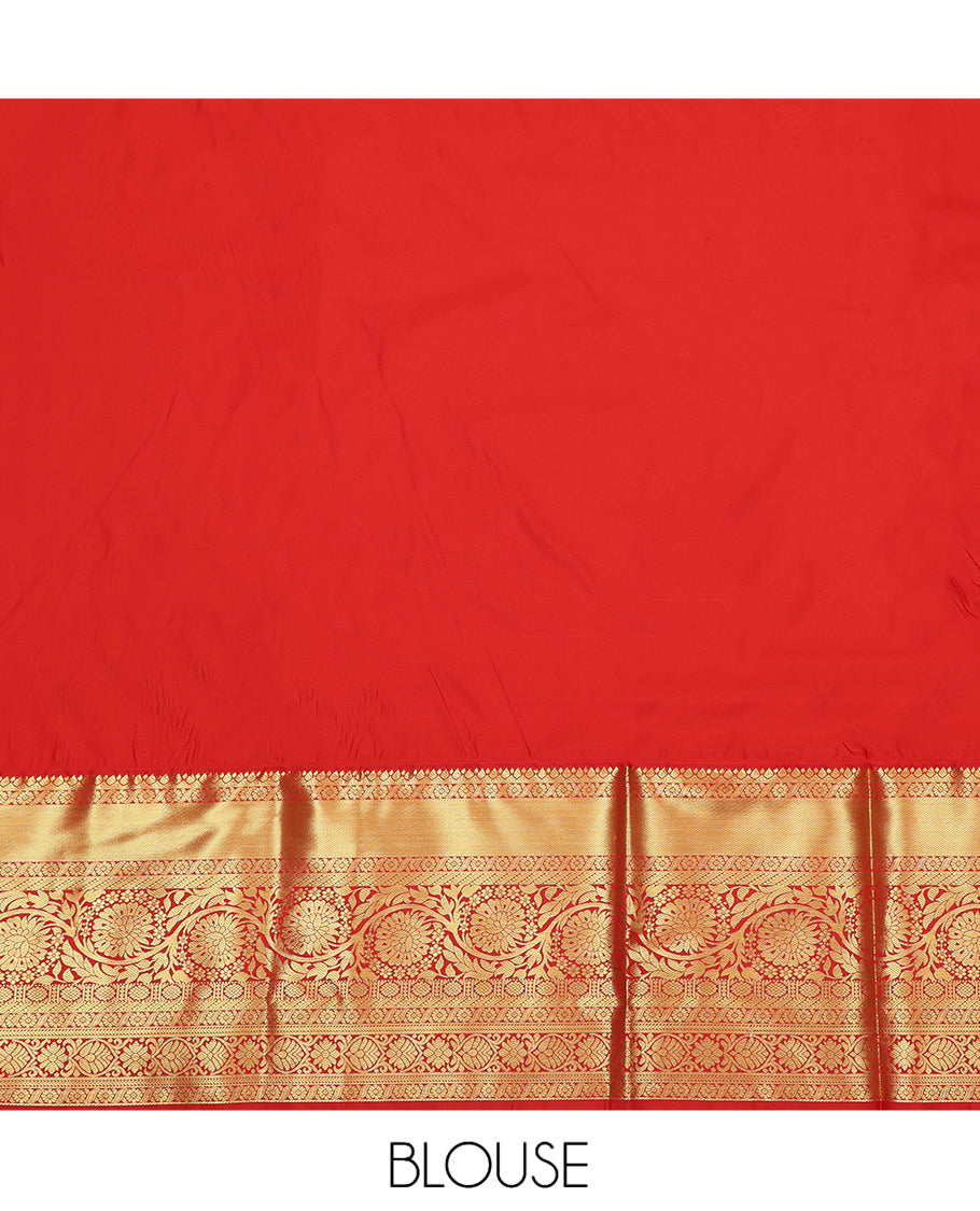 Violet Art Silk Pavadai Material, Decked Up with Jacquard Design, Contrast Traditional Zari Design Border, and Comes with a Contrast Blouse