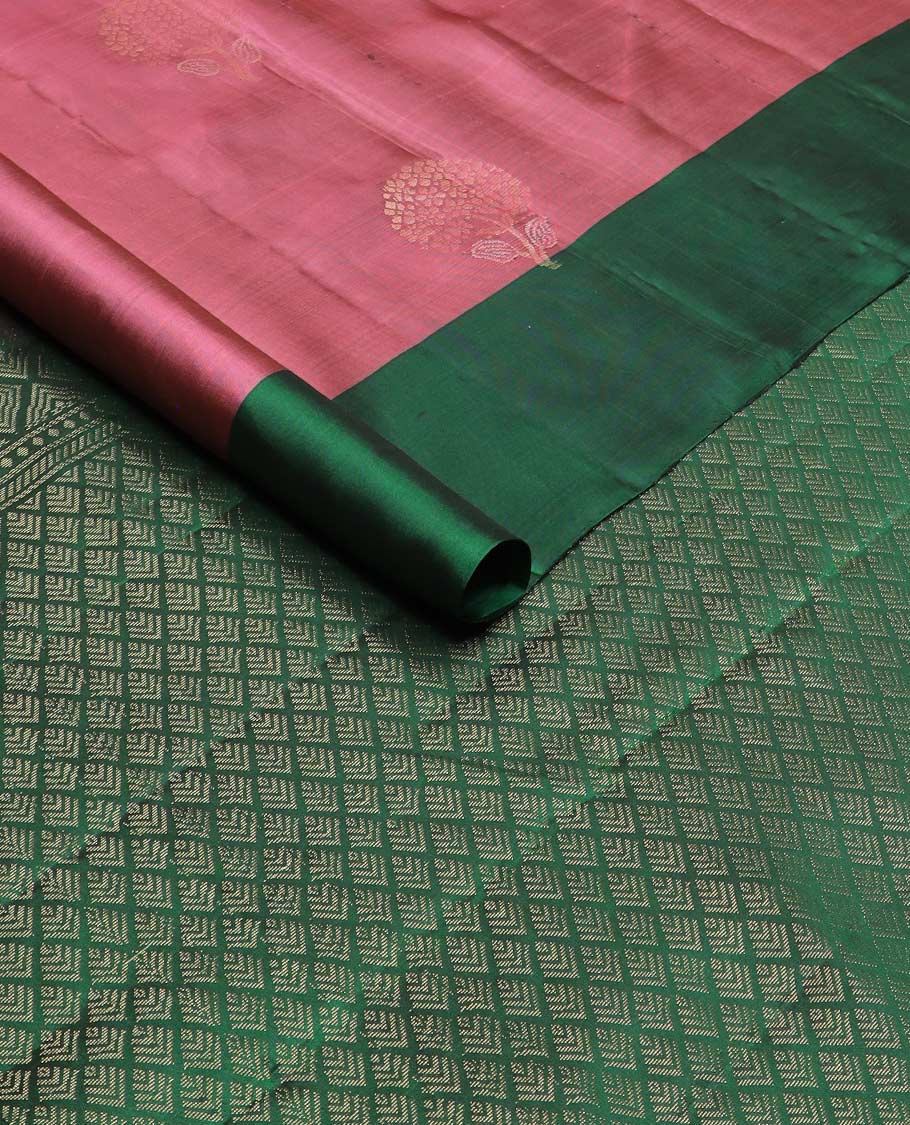 Pink floral buttas silk mix saree, contrast floral buttas border & zari-rich jaal design pallu