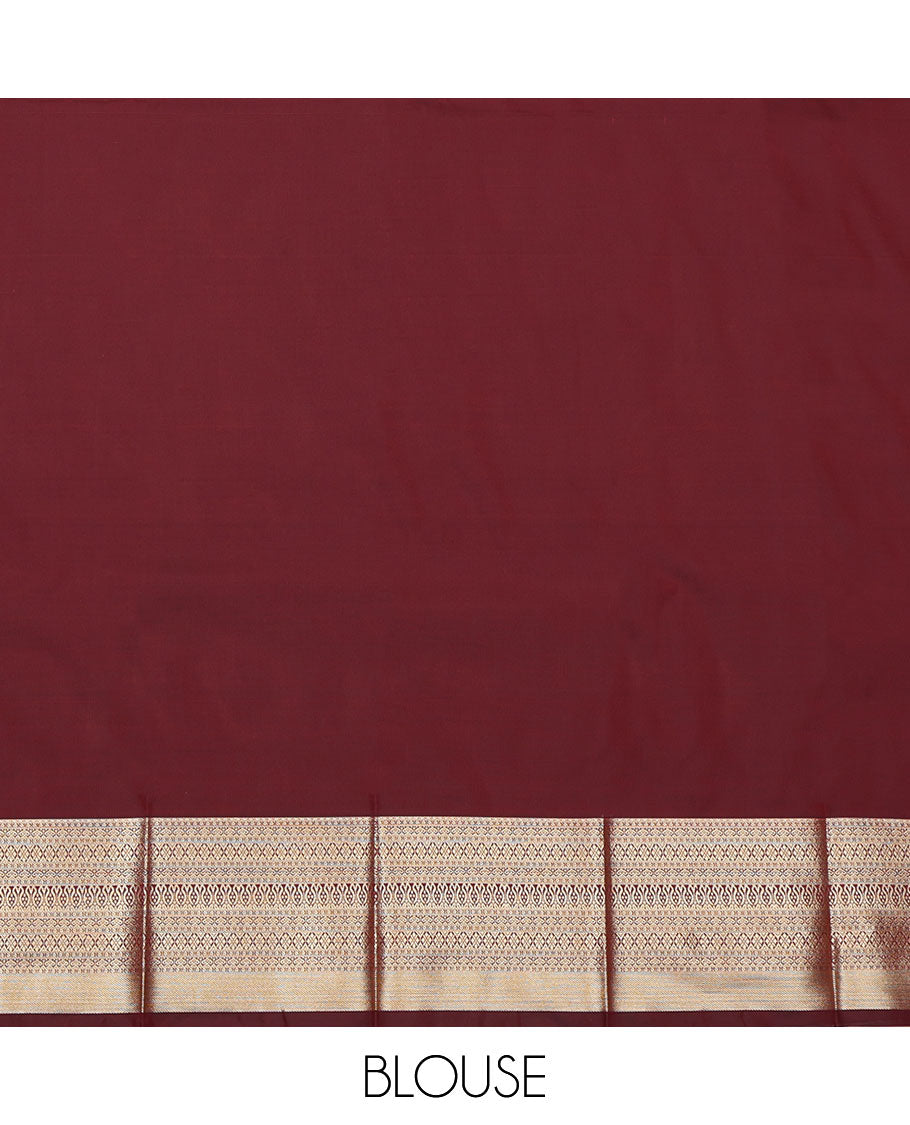 Maroon Budget Silk Saree, Gleamed Up with Diamond Buttas and Zari Stripes All Over Its Body, Highlighted by a Traditional Zari Design Border, Pallu of Jaal Design, and Paired with a Matching Blouse