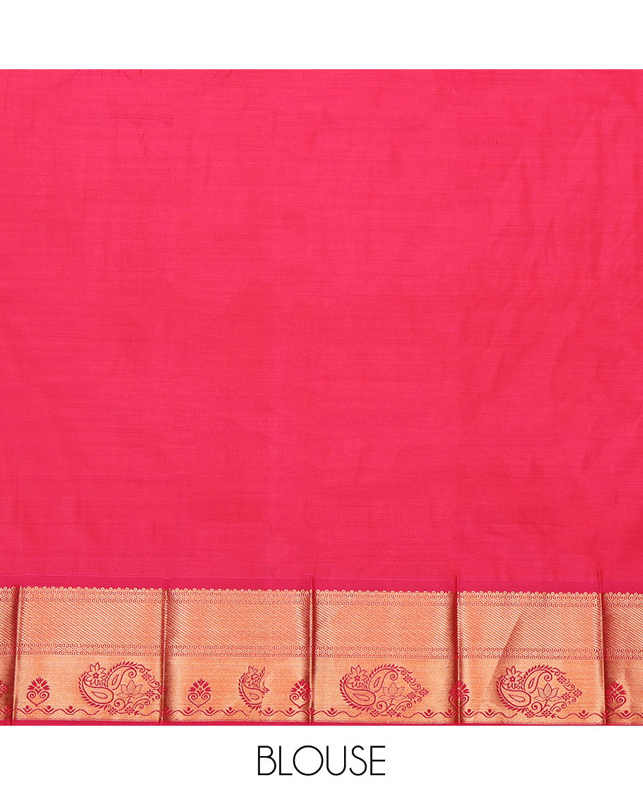 Green Budget Silk Saree, Decorated with Jacquard Design, Complemented by Contrast Traditional Zari Border, Grand Pallu and a Contrast Blouse