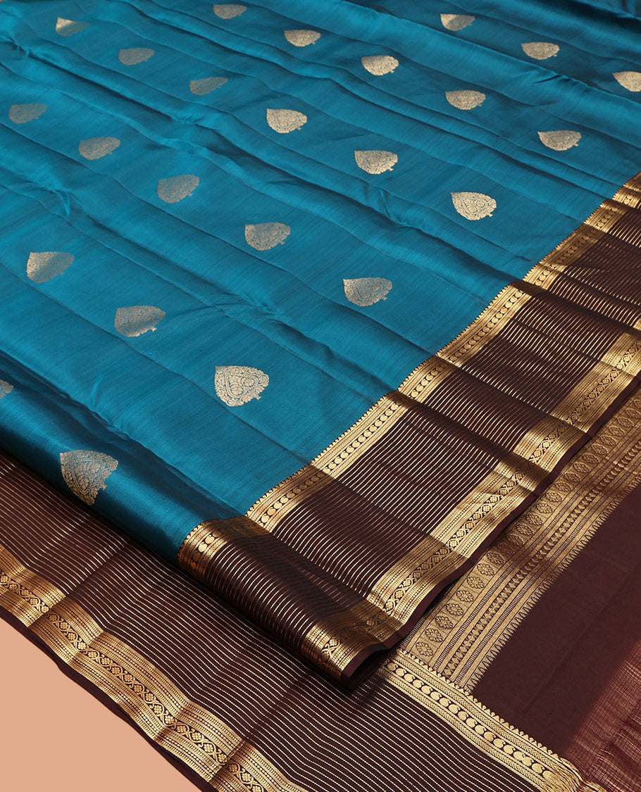 Blue Zari-Buttas Vasundhara Lite-Silk Mix Saree, Complemented by a Contrast Border of Kathir, and Manga Designs, Grand Pallu, and a Contrast Blouse