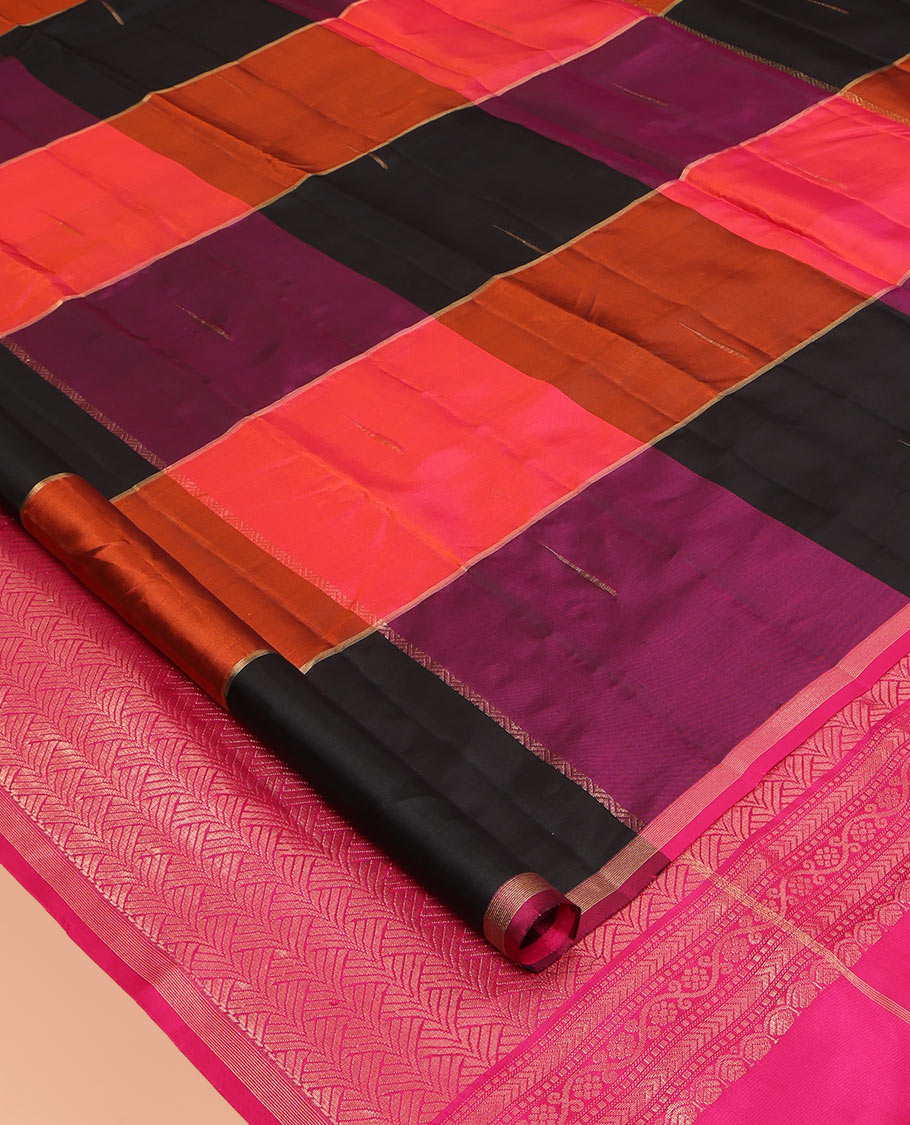 Borderless Multi-Color Buttas-Checked Vasundhara Lite Silk Mix Saree, a Zari Border, Contrast Blouse