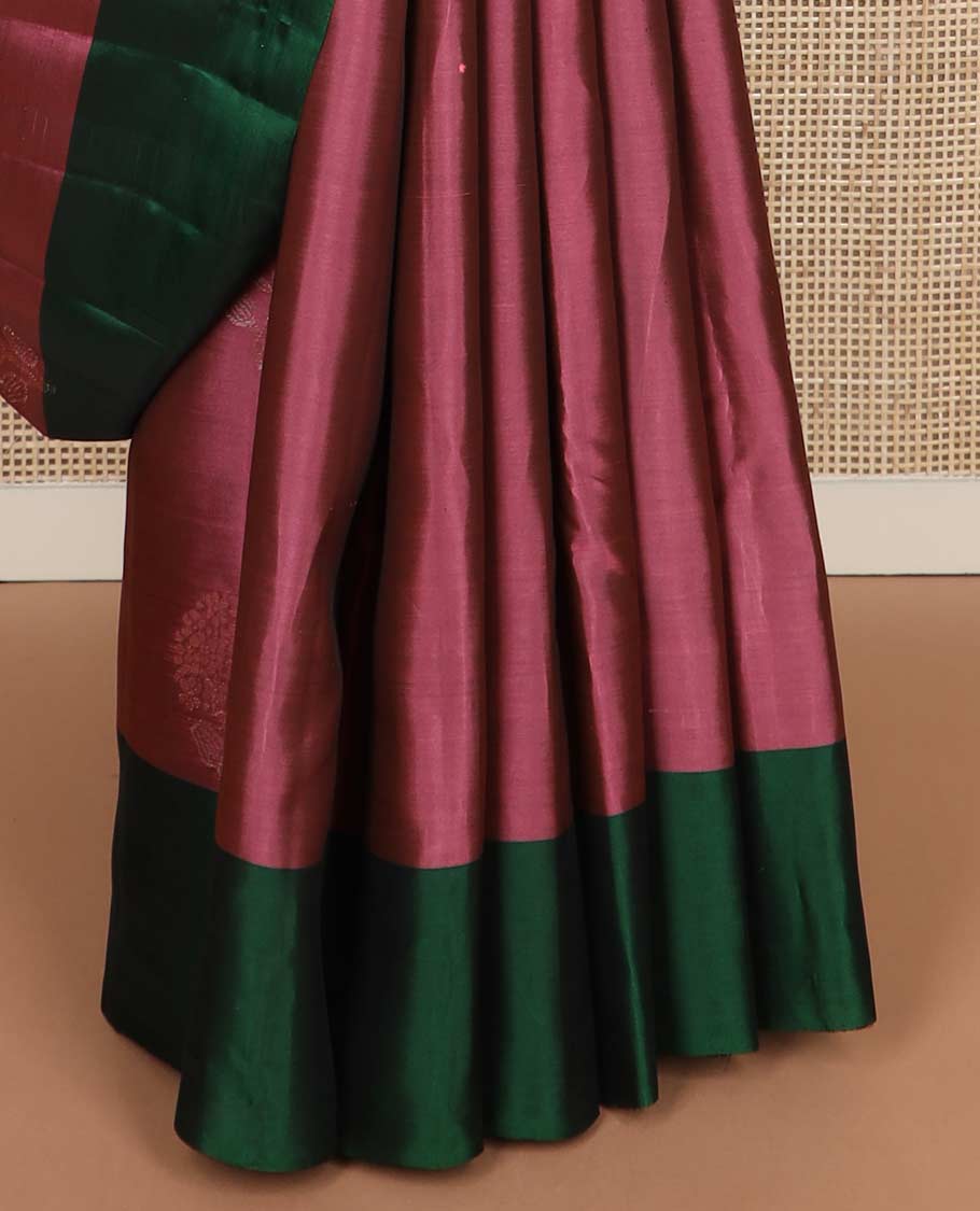 Pink floral buttas silk mix saree, contrast floral buttas border & zari-rich jaal design pallu