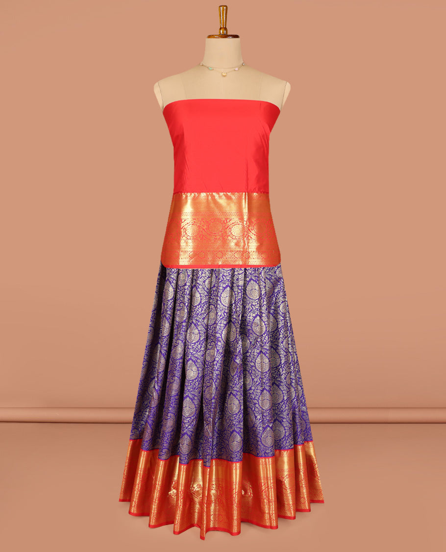 Violet Art Silk Pavadai Material, Decked Up with Jacquard Design, Contrast Traditional Zari Design Border, and Comes with a Contrast Blouse