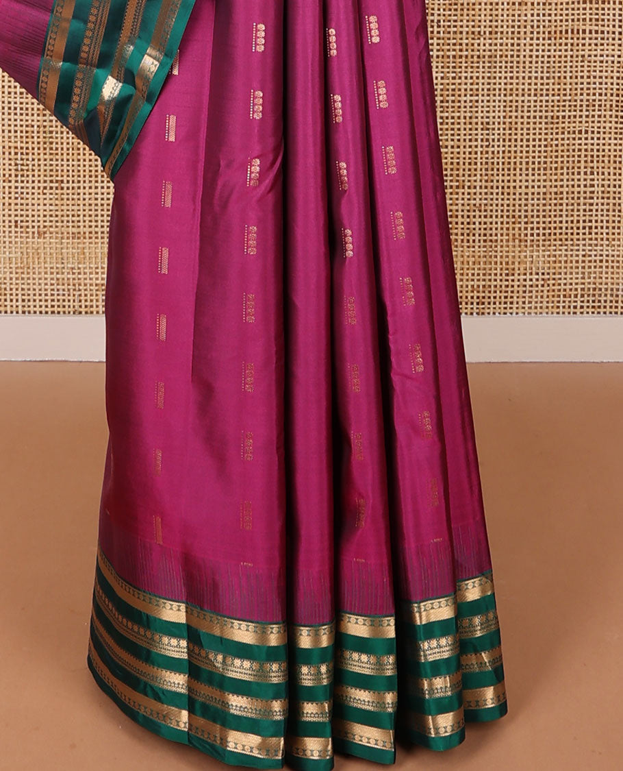 Pink buttas vasundhara elite silk saree with contrast traditional design pallu & intricate zari design pallu