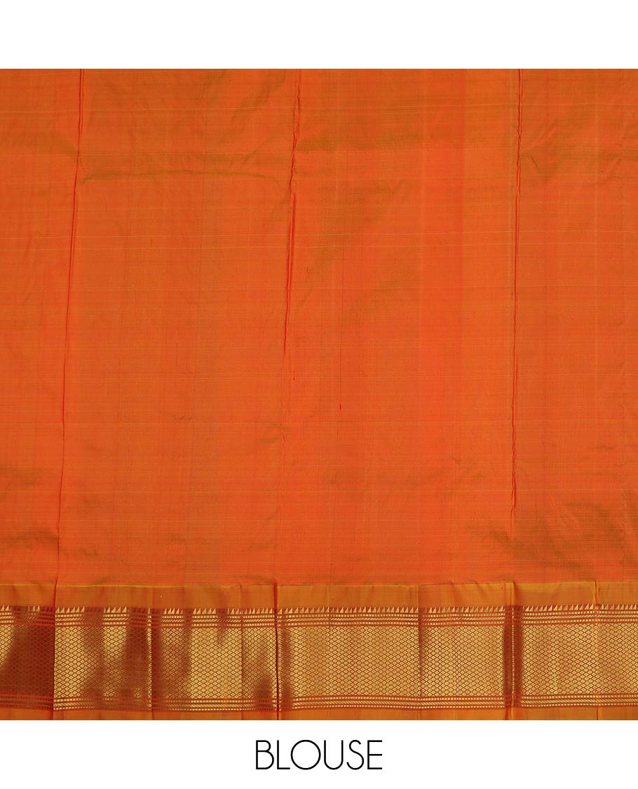 Multi-color pure-silk half-saree, striped and zari design skirt, traditional zari border, zari design blouse, and mat textured dhavani