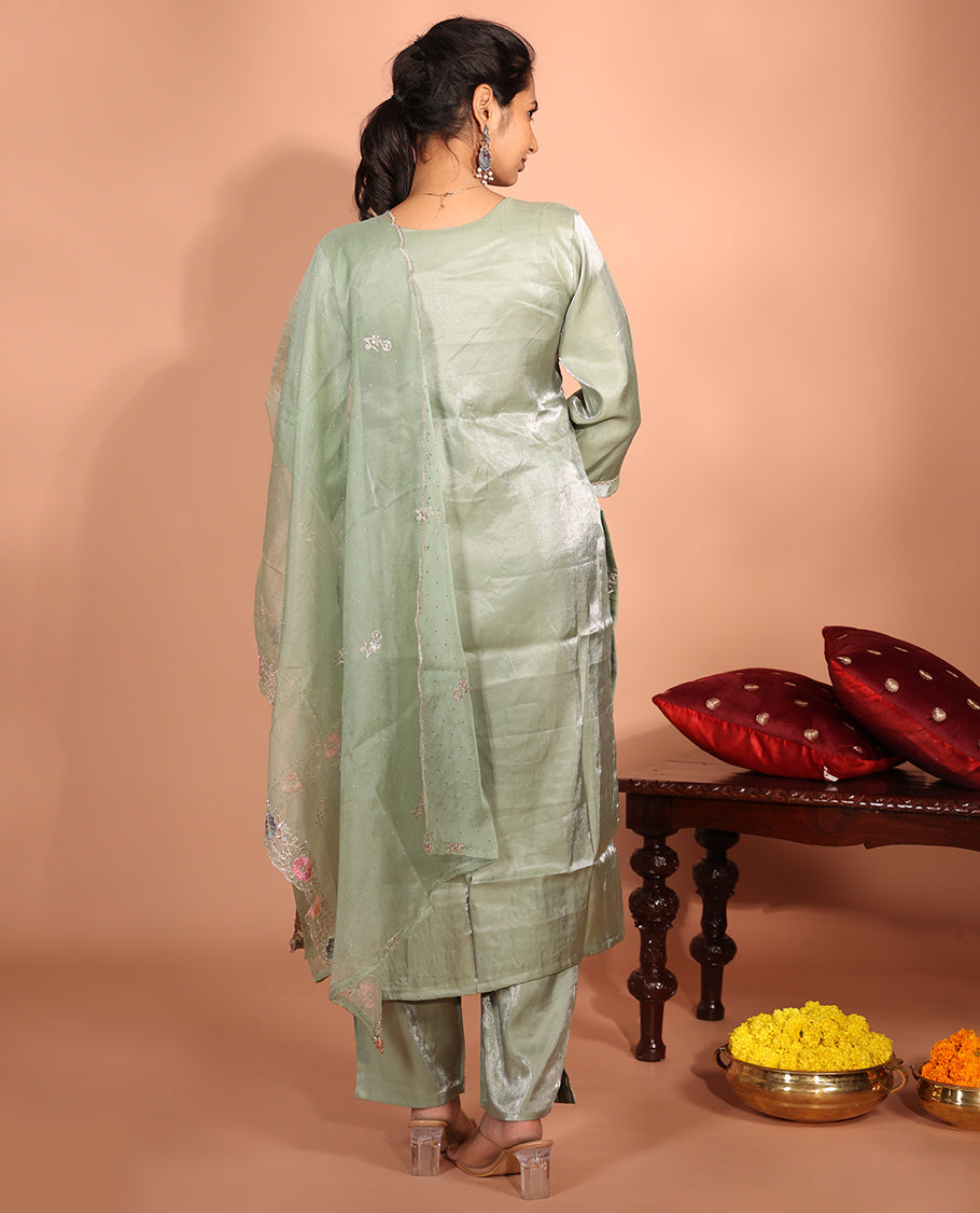 Green Glass Fabric Readymade Suit
