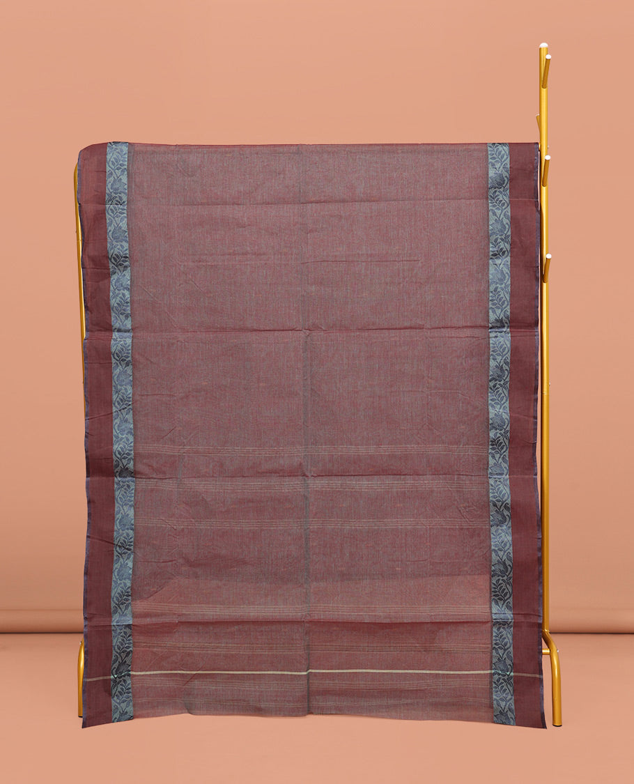 Brown Dual-tone Bengal Cotton Saree, Decorated with Buttas All Over Its Body, Complemented by a Contrast Border of Floral Creeper Designs, Pallu of Stripes and Buttas, and Paired with a Matching Blouse