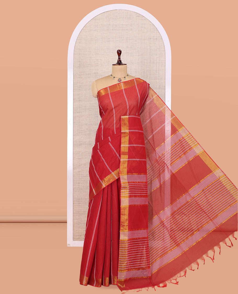 Red Jute Cotton Saree