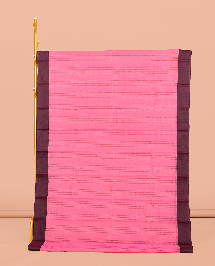 Pink Striped Semi-Silk Cotton Saree, Complemented by a Contrast Border, Pallu Steeped with Stripes, and Paired with a Matching Blouse