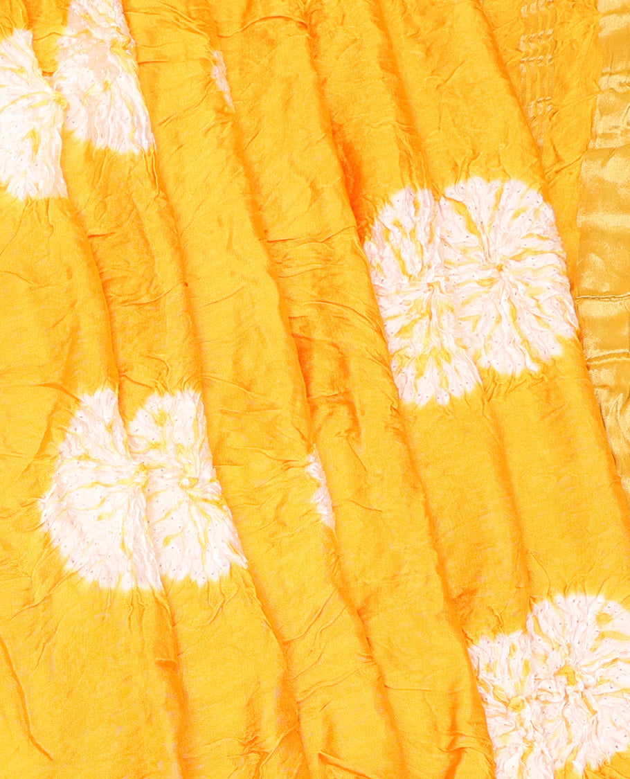 Borderless Yellow Bandhani Dola Silk Saree