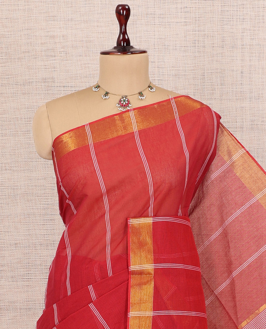 Red Jute Cotton Saree