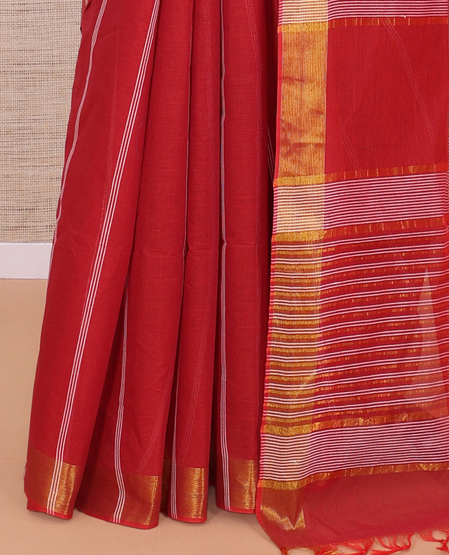 Red Jute Cotton Saree