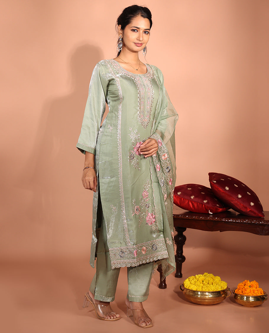 Green Glass Fabric Readymade Suit