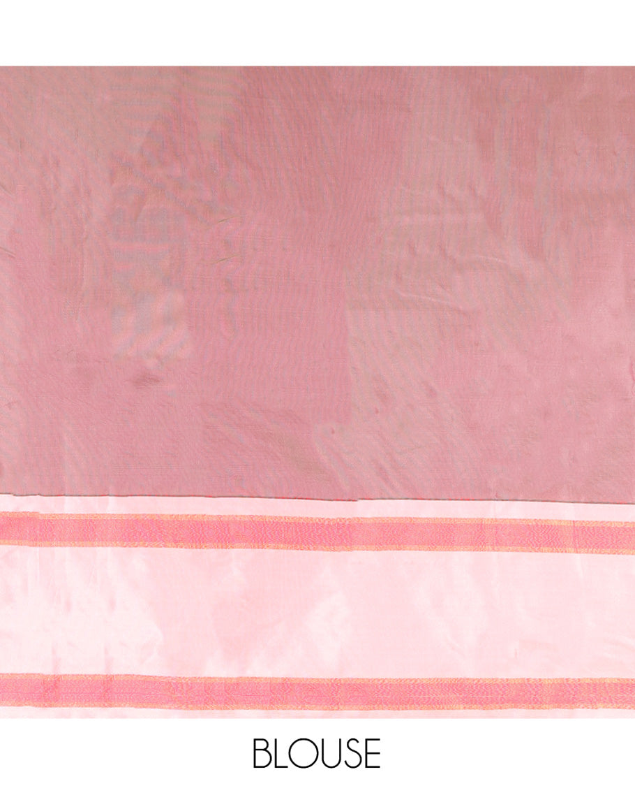 Rosewood Pink Aarani Gift Saree, Embellished with Geometric Checked Design, Complemented by Contrast Border, Pallu of Stripes, and Paired with a Matching Blouse