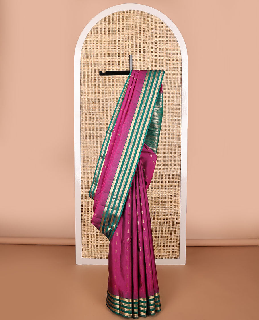 Pink buttas vasundhara elite silk saree with contrast traditional design pallu & intricate zari design pallu