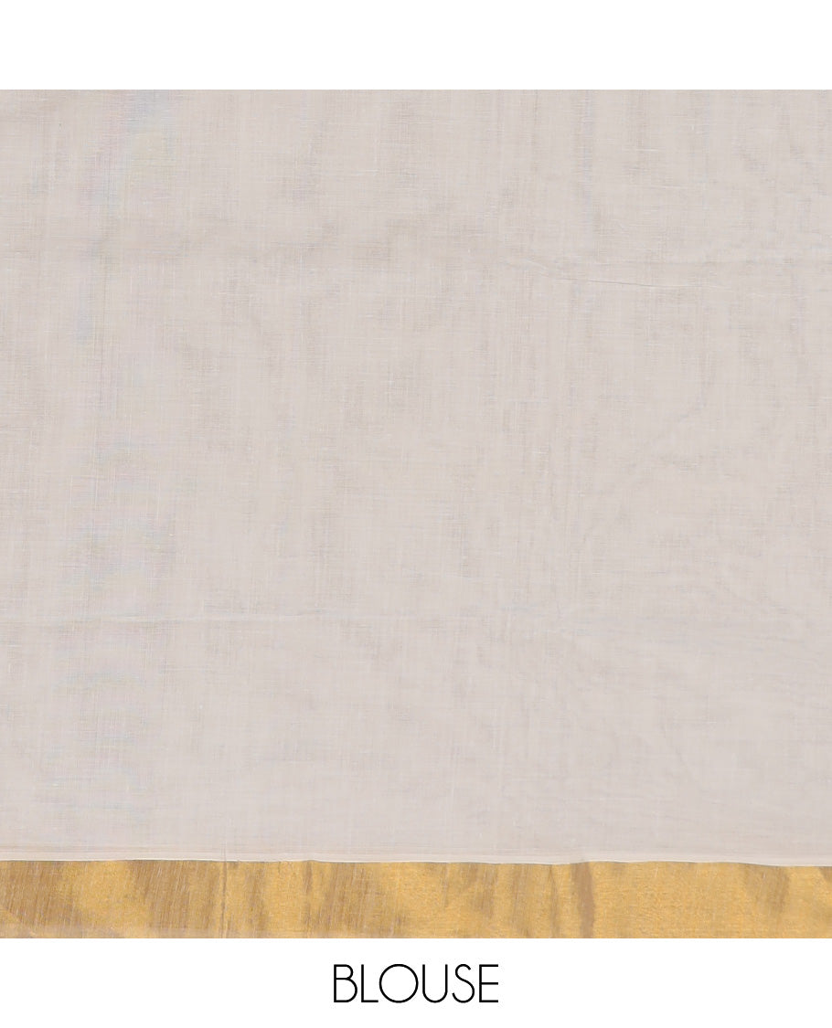 Cream kerala saree with zari designs, zari border & pallu of intricate zari designs