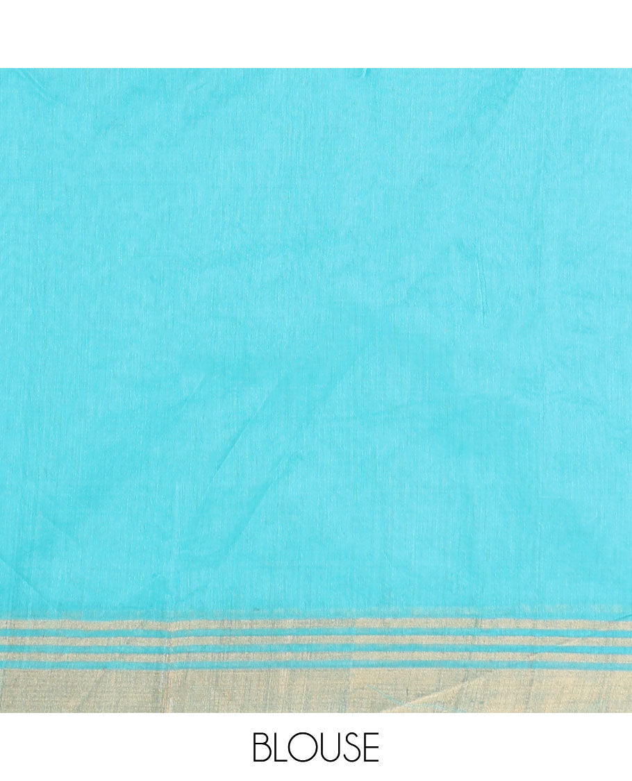 Blue motifs chanderi cotton saree with contrast traditional zari design border & floral design pallu