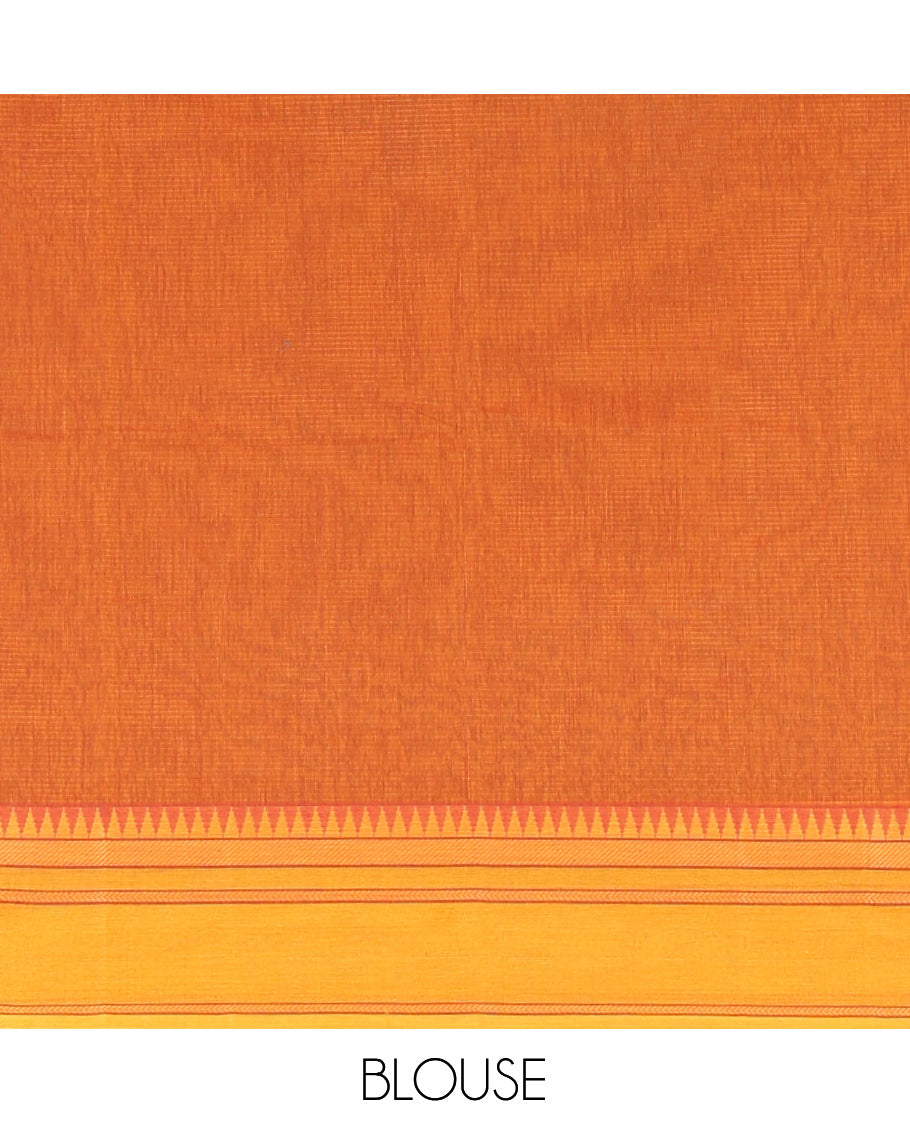 Purple Andhra Cotton Saree, Sparsely Woven with Stripes, a Contrast Temple Thread Border, Striped Pallu, and a Contrast Blouse