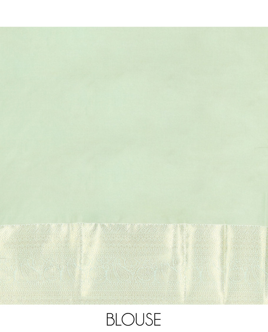 Red Budget Silk Saree, Charmingly Accented with Zari Buttas All Over Its Body, Complemented by a Contrast Traditional Zari Design Border of Paisleys, Majestically Zari Detailed Pallu, and Paired with a Contrast Blouse