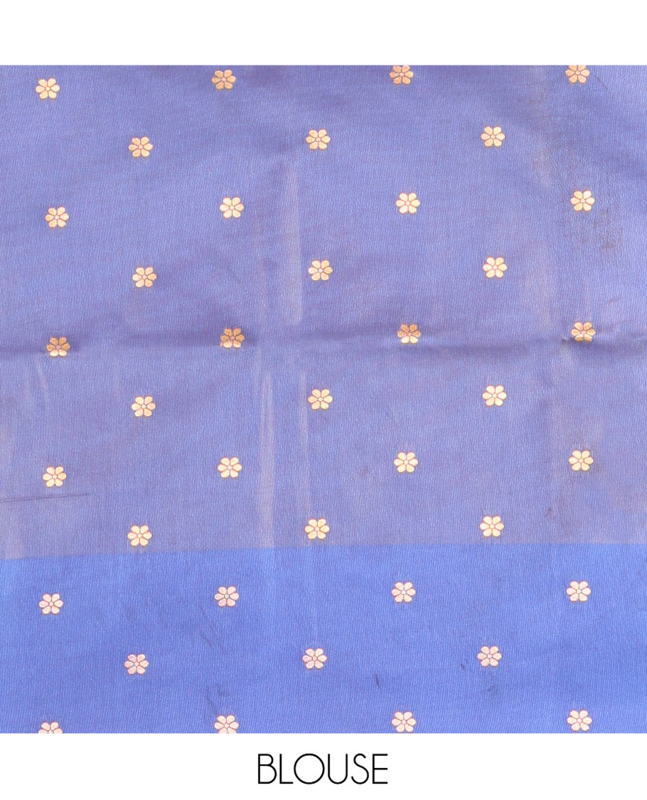 Brown Fancy Soft Silk Saree, Woven with Zari Buttas and Zari Stripes, Complemented by a Contrast Border of Zari Designs, Intricately Designed Pallu, and Paired with a Contrast Blouse