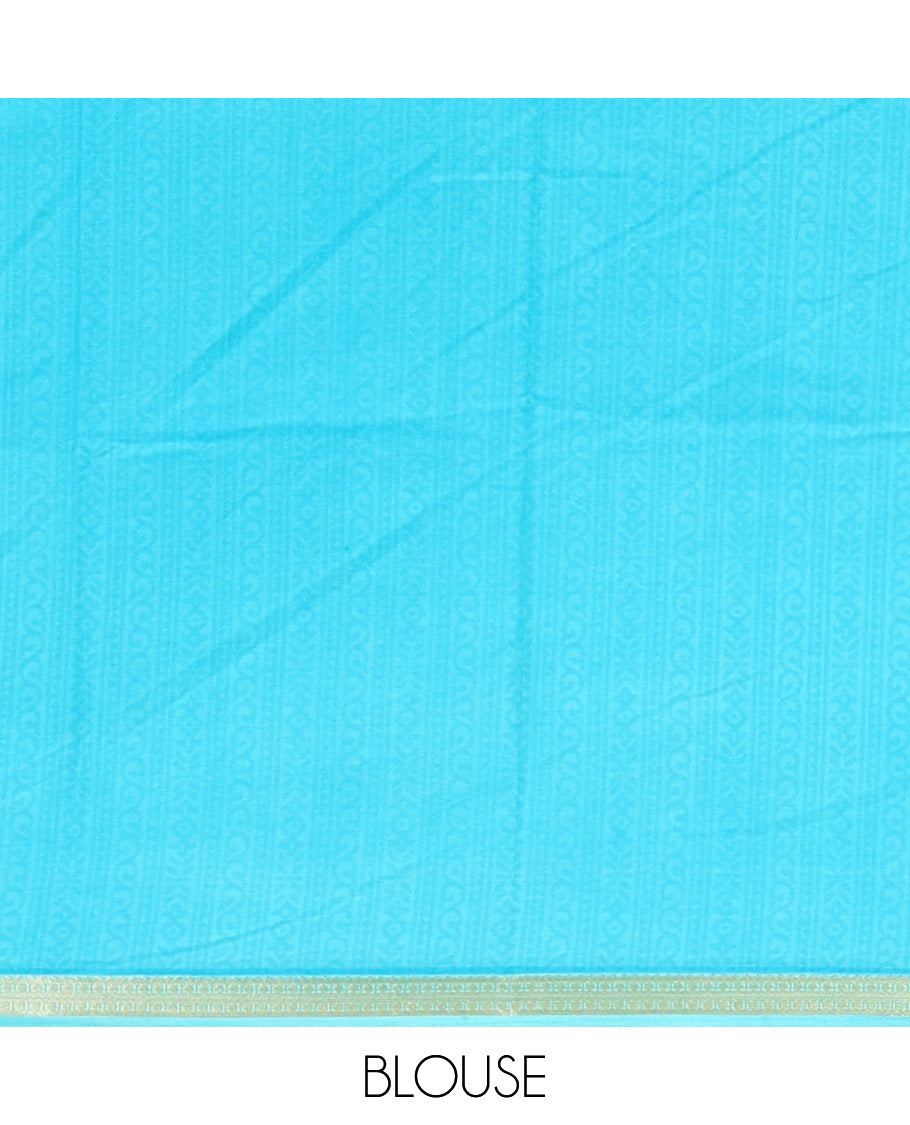 Blue Printed Silk Saree, Accentuated with Paisley Print, a Piping Border, Paisley Pallu, Matching Blouse