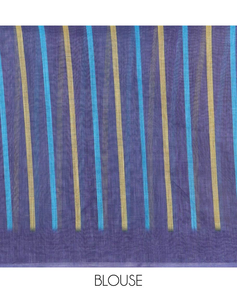Multi-color Linen Saree, Subtly Sparkled with Stripes on Its Body, Complemented by a Contrast Border, Subtly Striped Pallu, and Comes with a Contrast Blouse