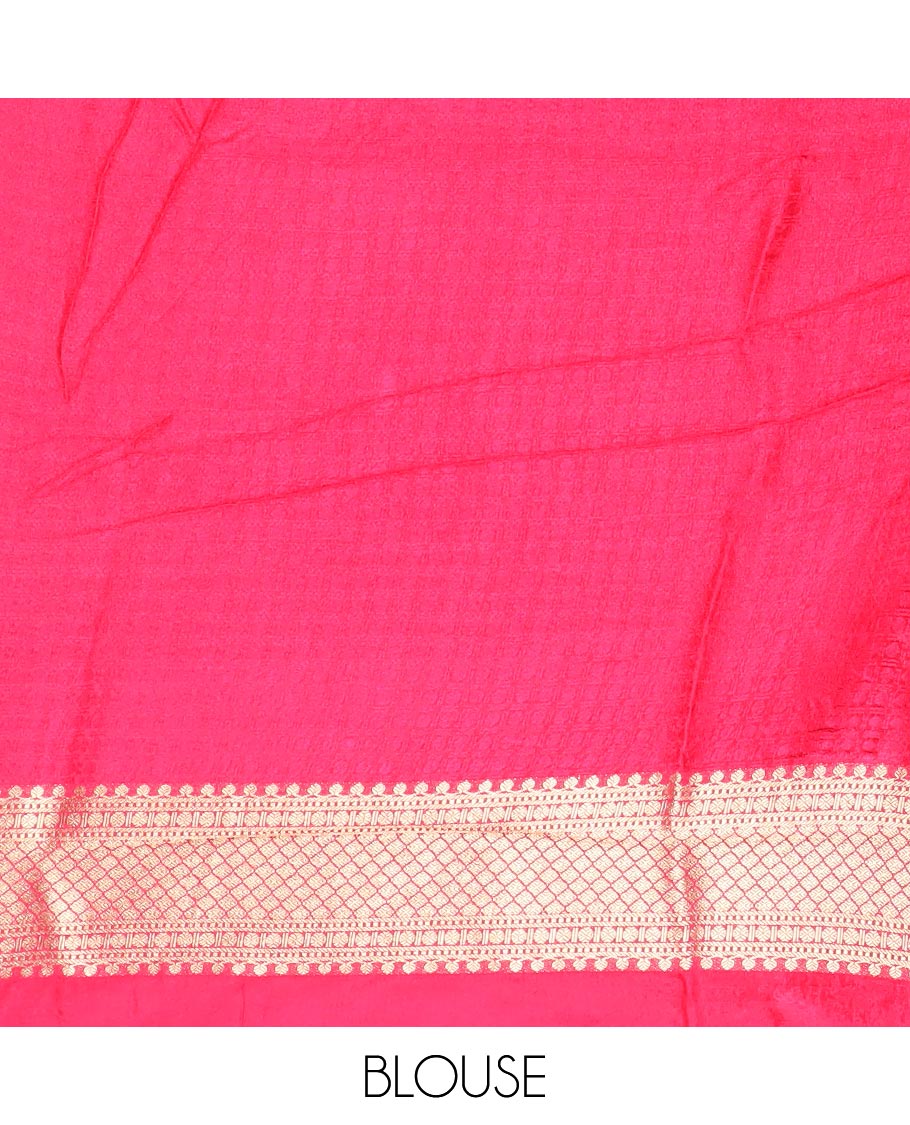 Red geometric semi-banaras dola silk saree with self zari border & argyle pattern, geometric design pallu