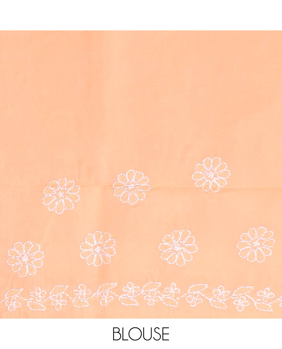 Orange all over flower embroidery lucknowi chikankari cotton with floral vine border