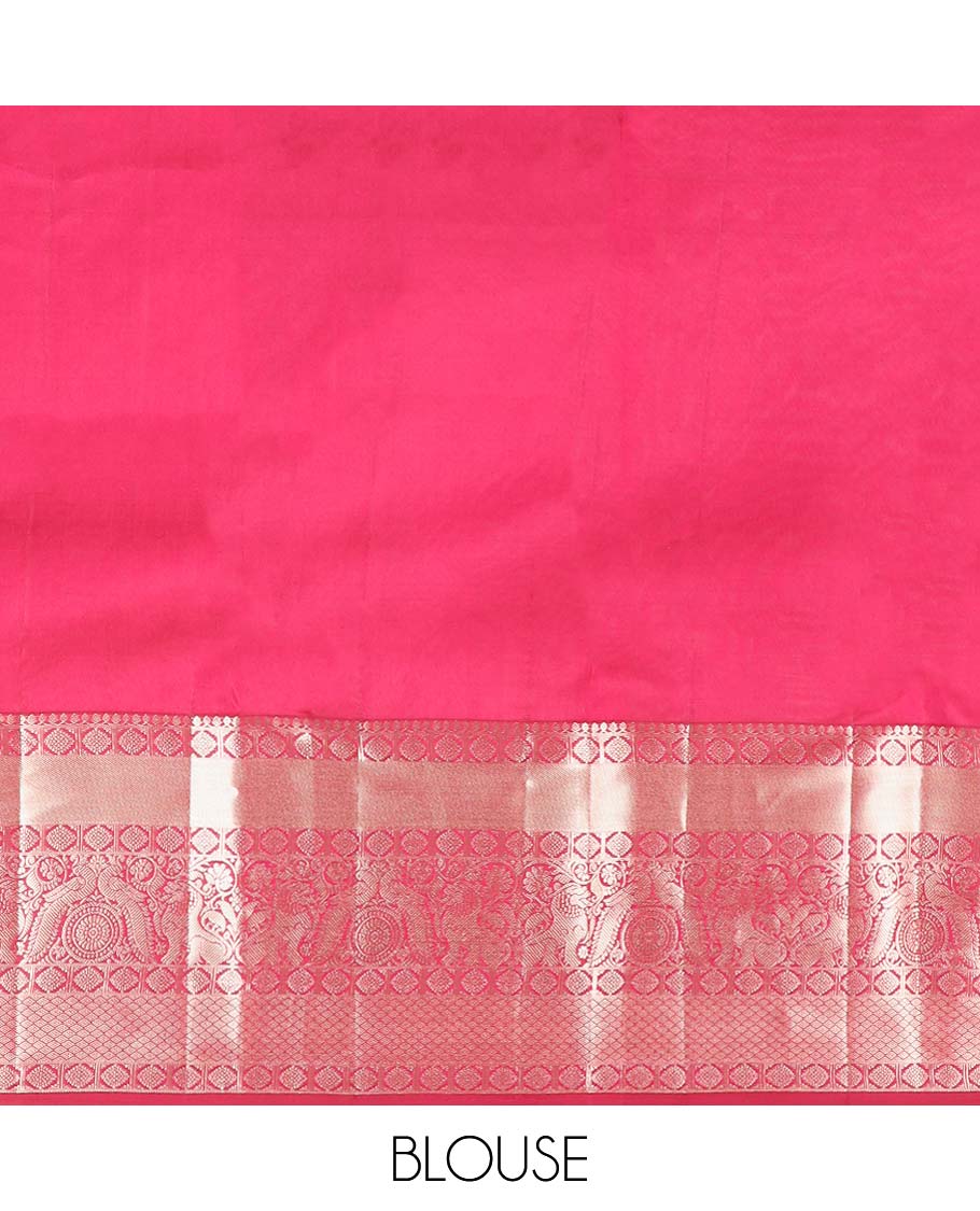 Red jaal design kancheepuram silk saree with self floral design border & intricate zari design pallu