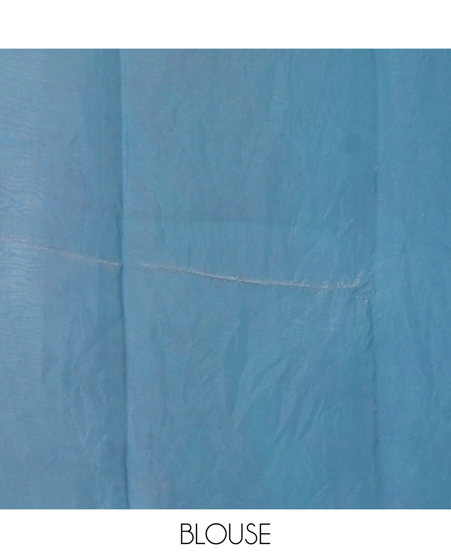 Borderless blue tie-dye-style printed fendy satin saree, self-pallu with tassels & plain blouse
