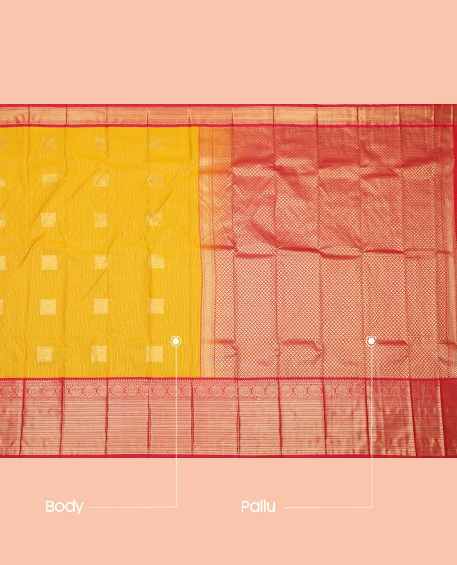 Yellow Zari Butta and Stripes Budget Silk Saree